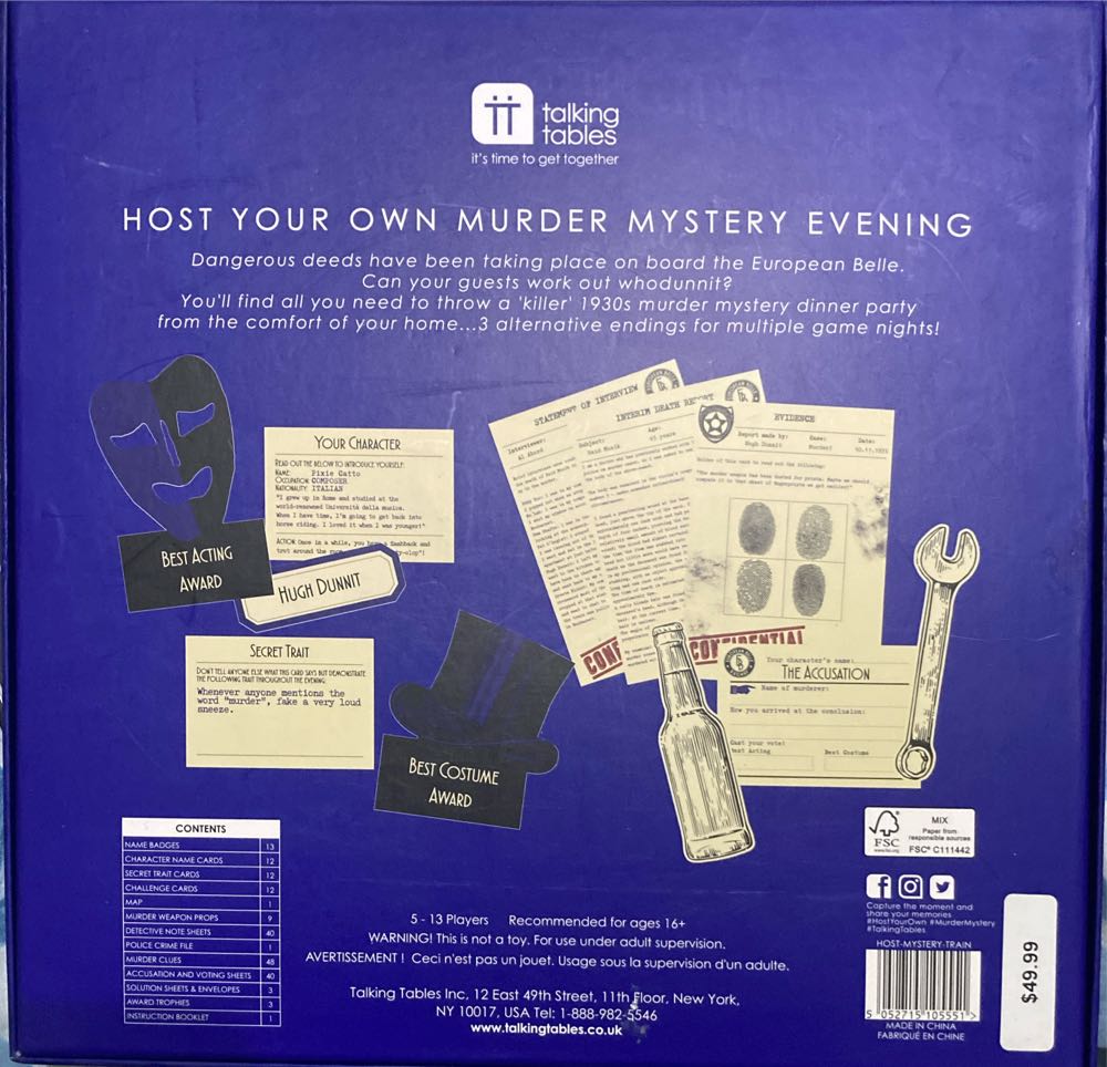 Murder Mystery: On The Night Train 1930s  (5-13) board game collectible [Barcode 5052715105551] - Main Image 2