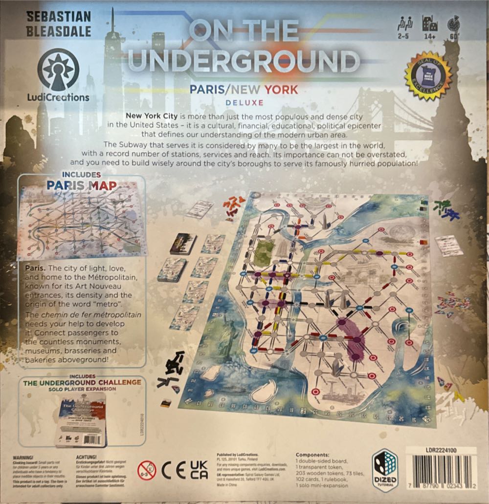On The Underground: Paris/New York - Deluxe Edition  (2-5) board game collectible [Barcode 787790023432] - Main Image 2