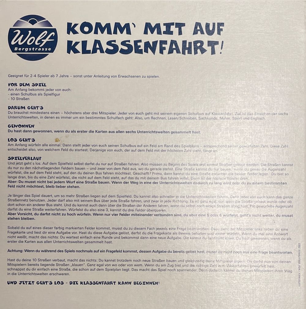 Komm´ Mit Auf Klassenfahrt!  (2-4) board game collectible - Main Image 2