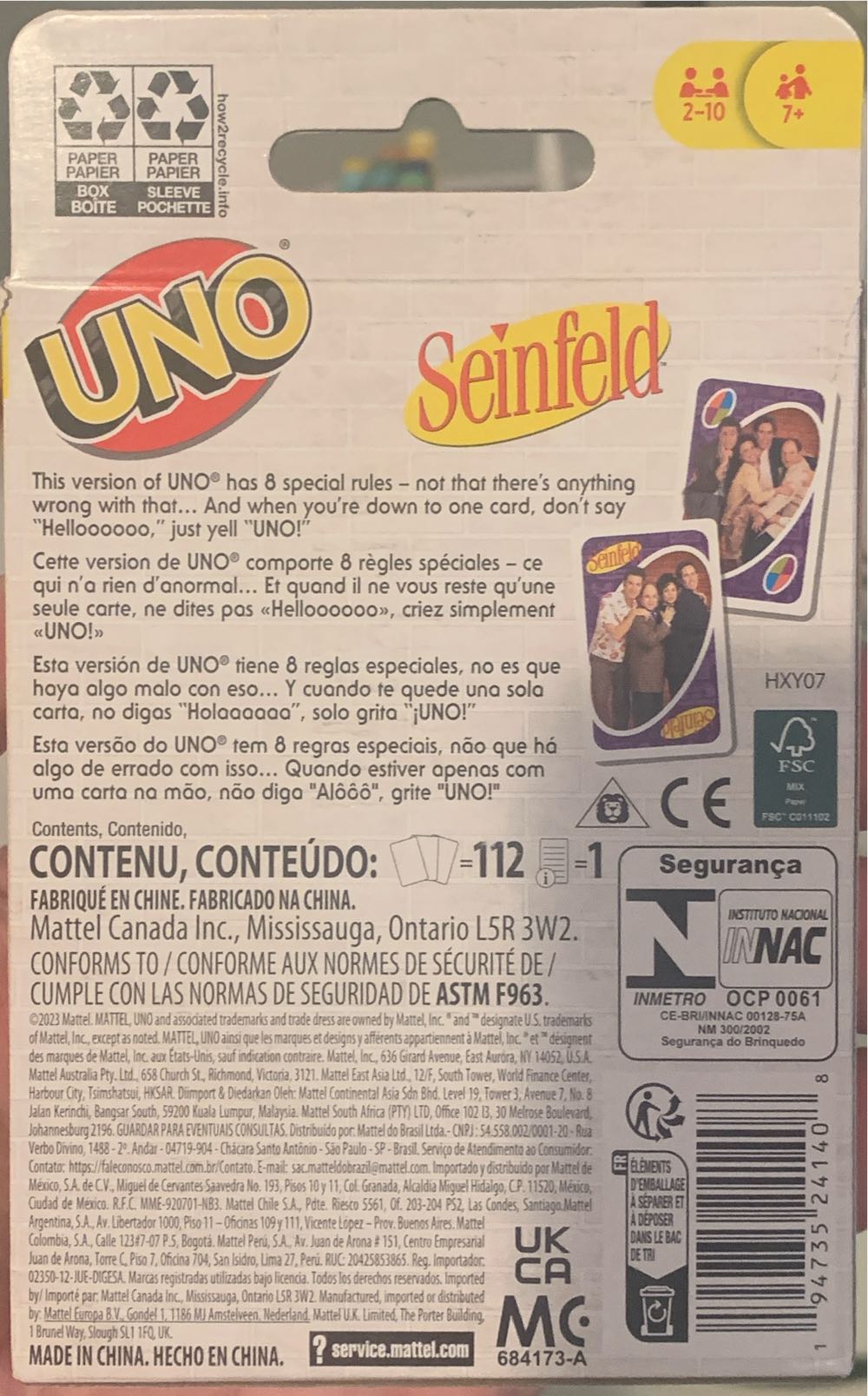 UNO: Seinfeld  board game collectible [Barcode 194735241408] - Main Image 2