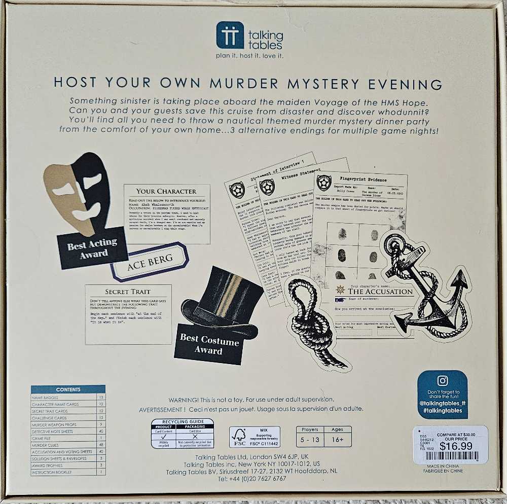 Murder Mystery Aboard The Ocean Liner  (5-13) board game collectible - Main Image 2