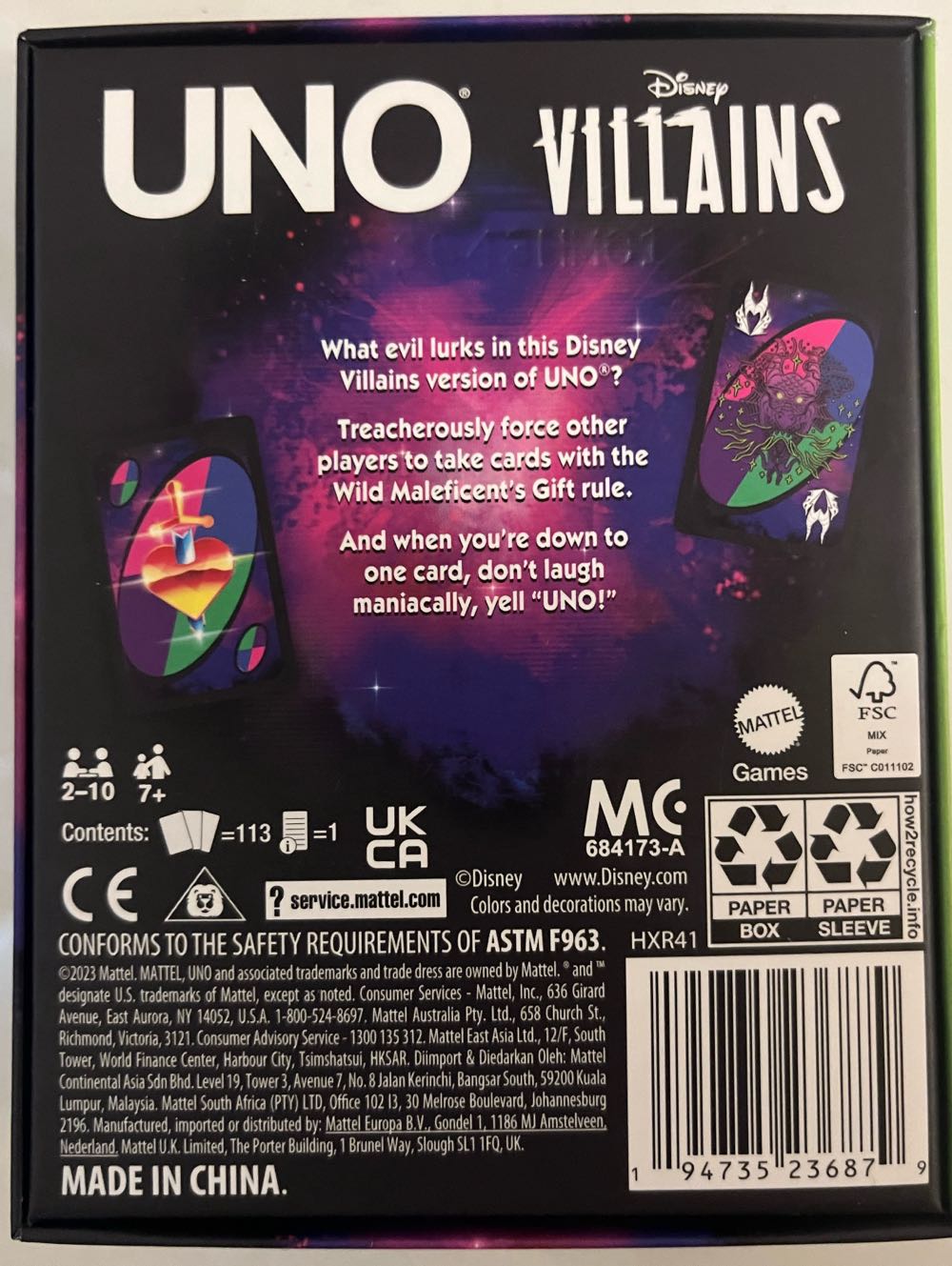 UNO-Fandom-Disney: Villains  board game collectible [Barcode 194735236879] - Main Image 2