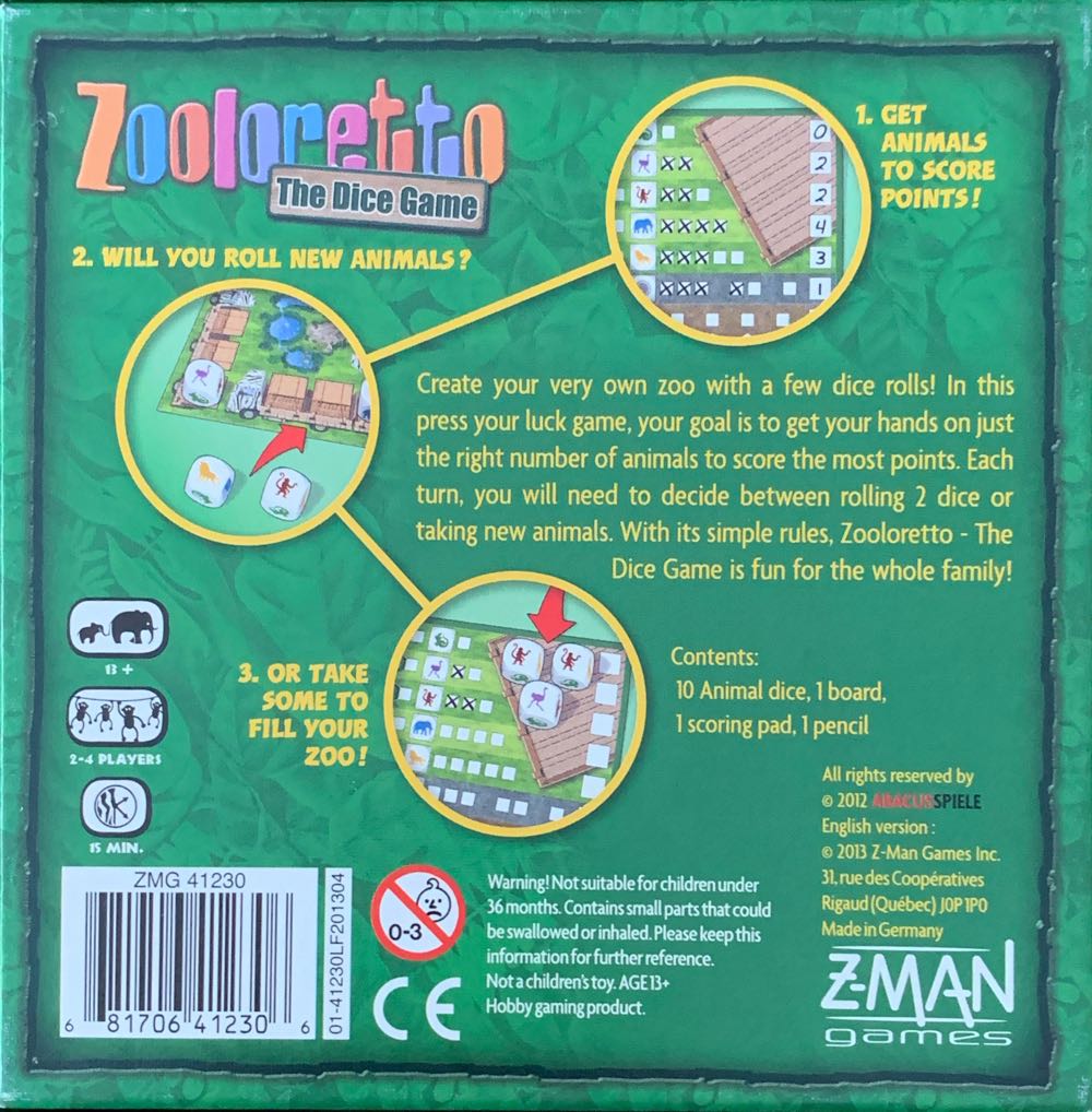 Zooloretto: The Dice Game  (2 3 4 Players) board game collectible [Barcode 681706412306] - Main Image 2