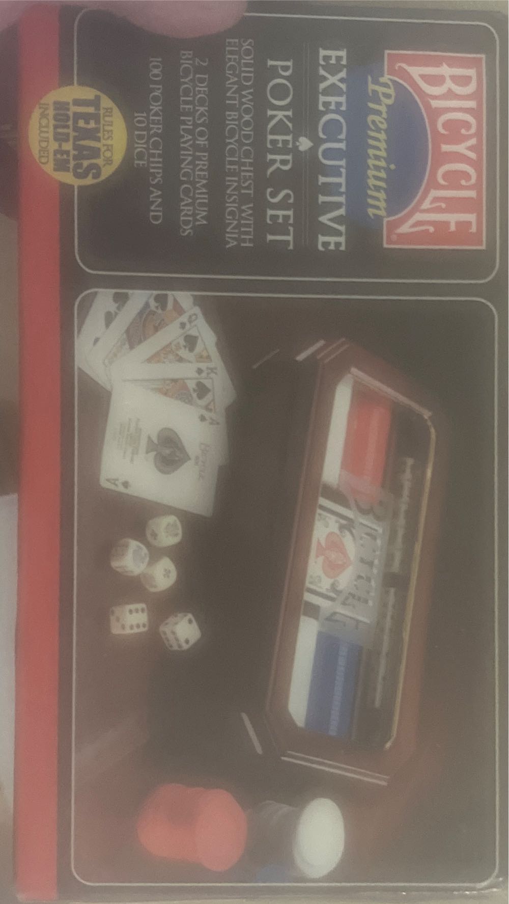 New Bicycle Executive Poker Set Wood Box Glass Top Cards Chips & Dice Chips Dice In Wooden Case Solid  board game collectible [Barcode 073854007716] - Main Image 2