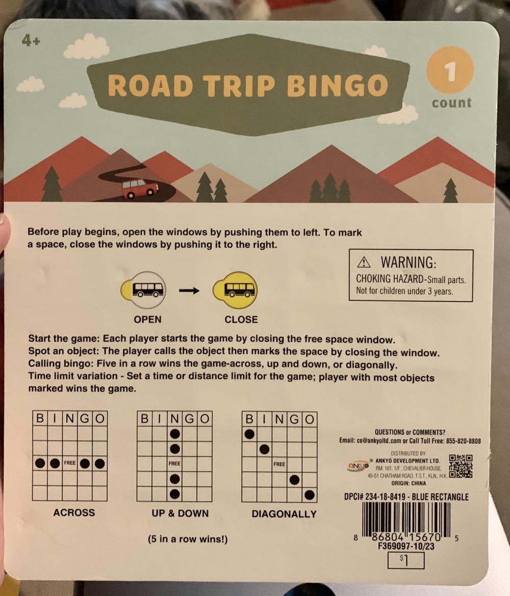 Travel Bingo: ROAD TRIP BINGO (Blue Rectangle)  (1+) board game collectible [Barcode 886804156705] - Main Image 2