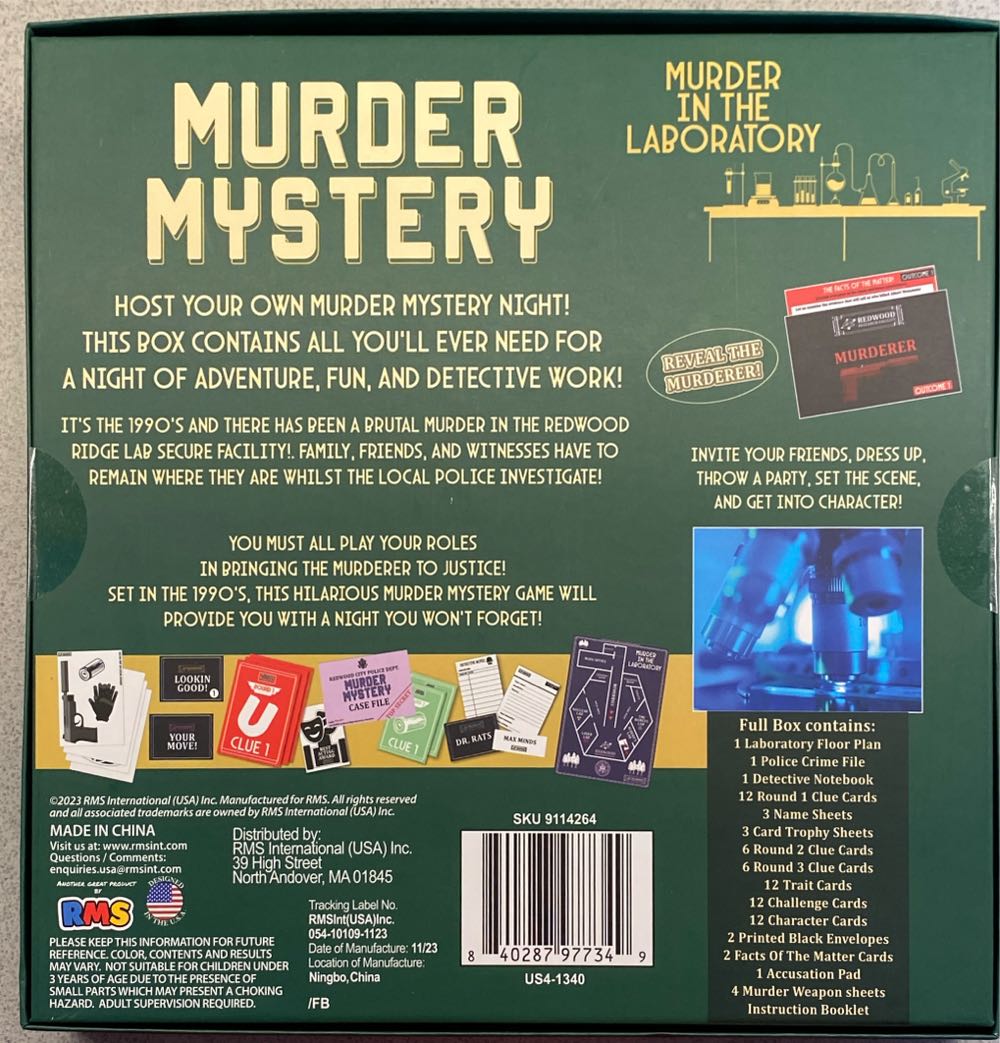 Murder Mystery: Murder In The Laboratory  (4-13) board game collectible - Main Image 2