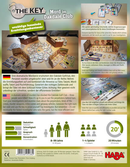 The Key Mord Im Oakdale Club  (1-4) board game collectible [Barcode 4010168251882] - Main Image 2