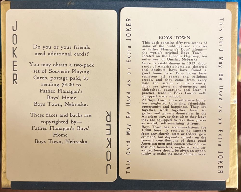 Boys Town Souvenir Playing Cards Blue/gold  board game collectible - Main Image 3
