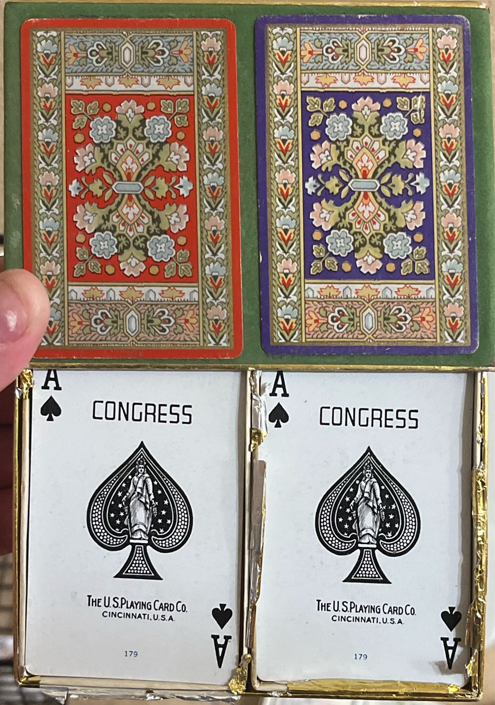 Congress Playing Cards Pinochle Greenpurple And Red Flowers  board game collectible - Main Image 3
