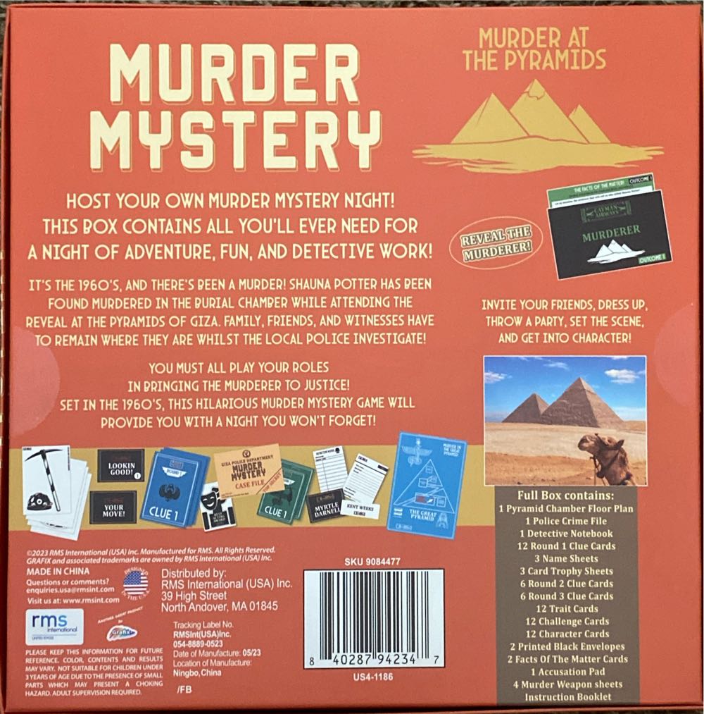 Murder Mystery Murder At The Pyramids  (Up To 13) board game collectible [Barcode 840287942347] - Main Image 2