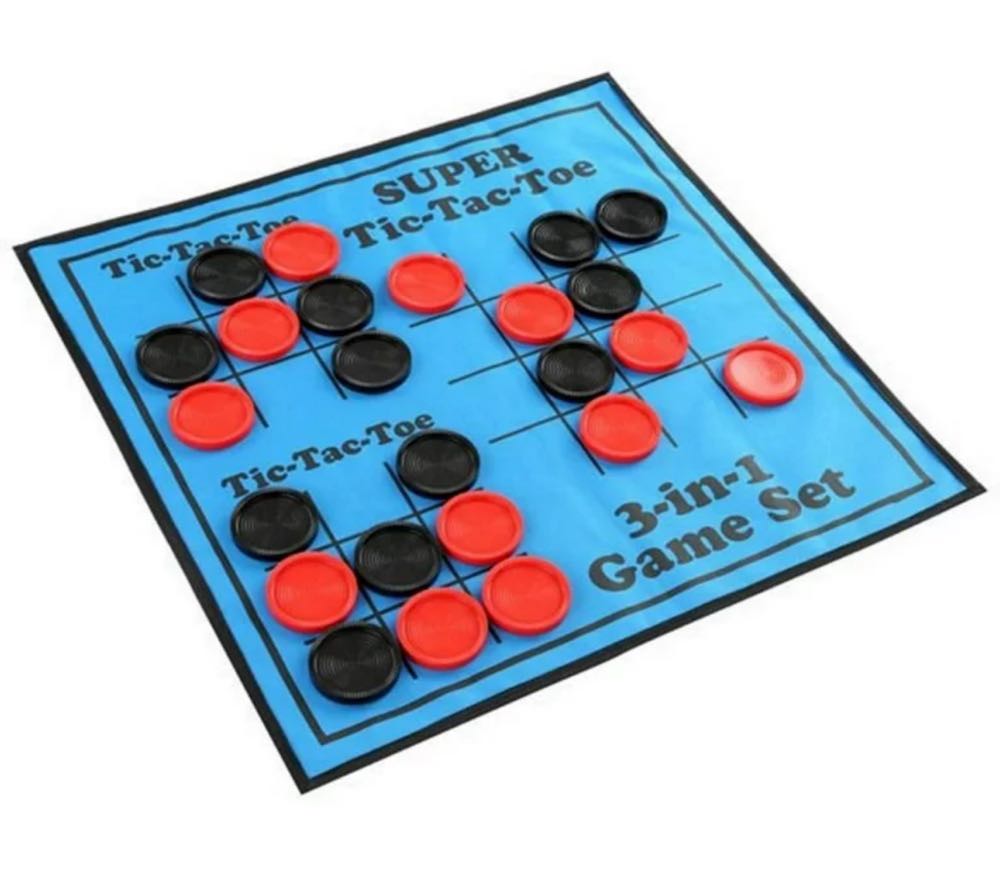 3-in-1 Giant Reversible Game Mat by Checker Board, Tic-Tac-Toe Super Tic- Tac-Toe, Game mat, 25-1/2 By Etna”  board game collectible [Barcode 084358049270] - Main Image 3
