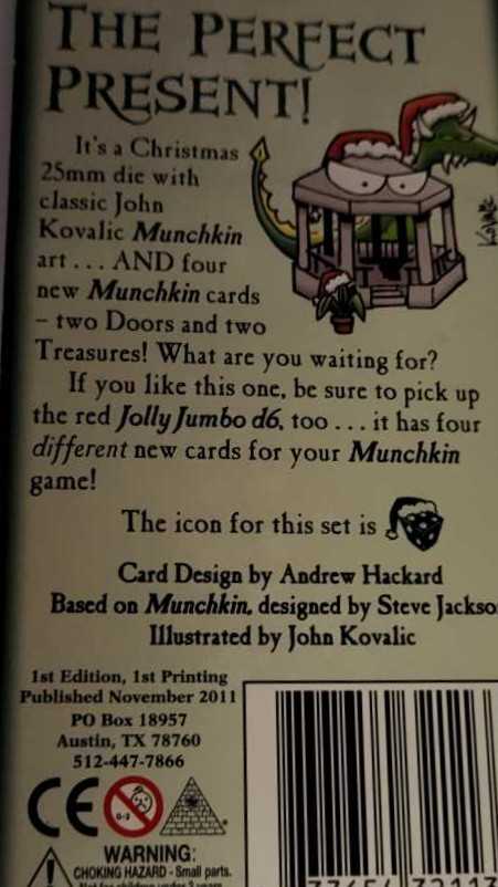 Munchkin: Jolly Jumbo D6 Green  board game collectible [Barcode 837654321133] - Main Image 2