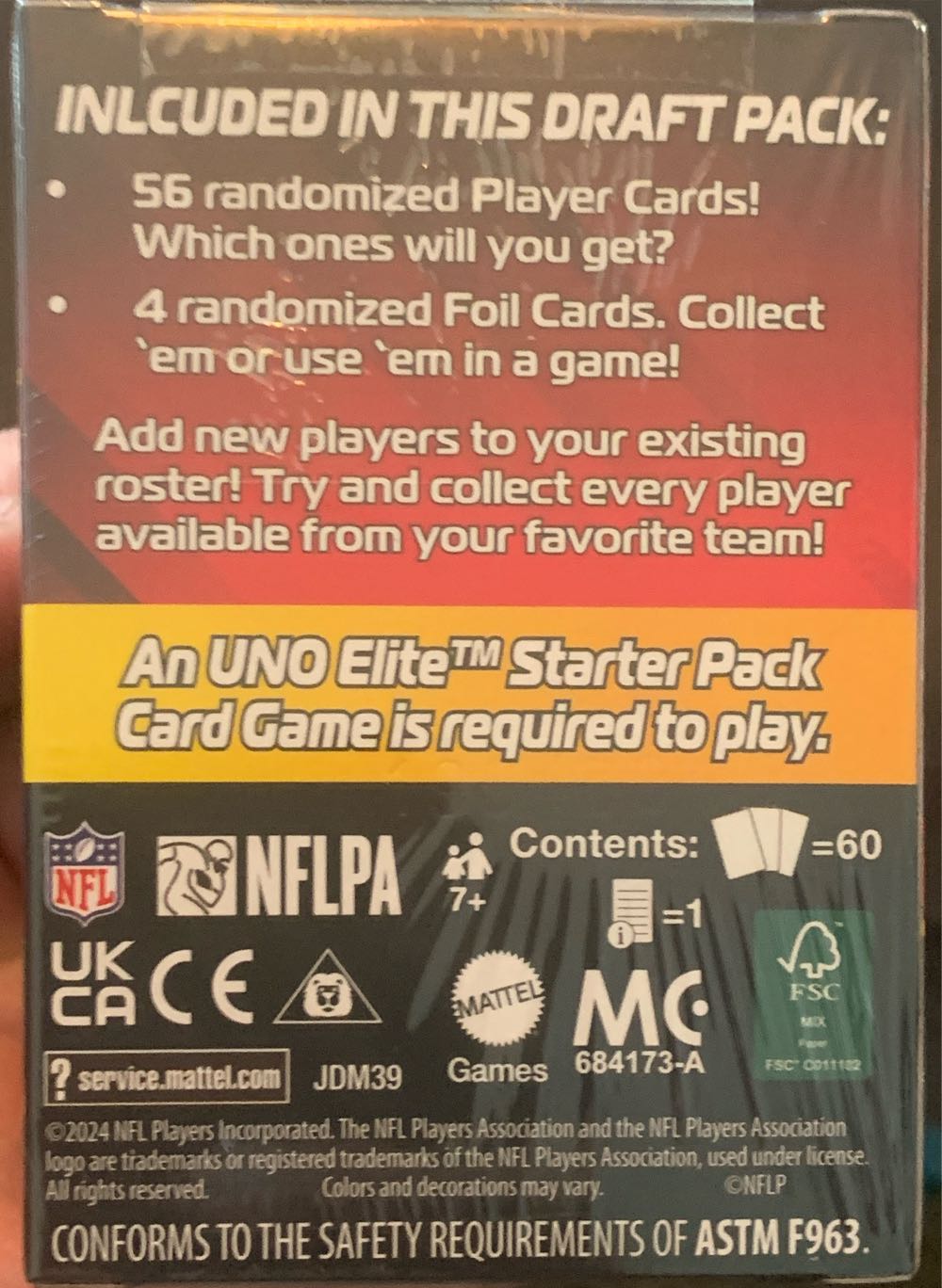 Uno Elite NFL Draft Pack 2024 Core Edition  board game collectible [Barcode 194735287611] - Main Image 2