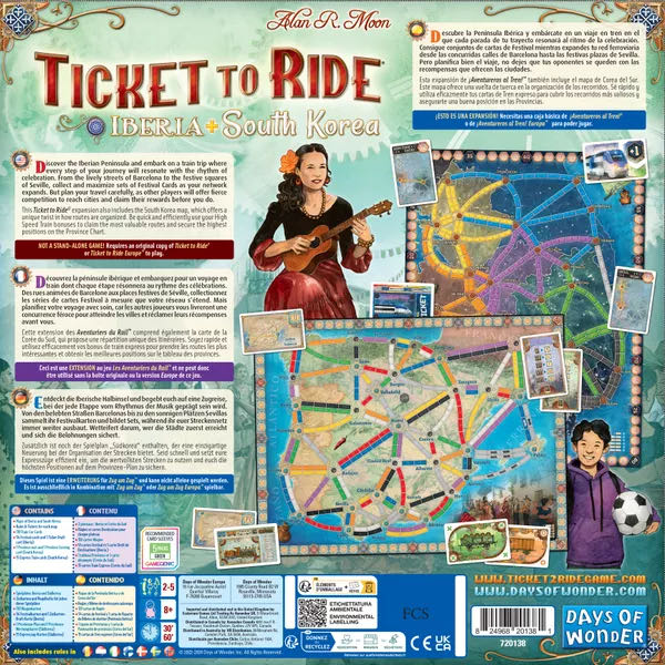 Ticket To Ride Map Collection 8: Iberia & South Korea  (2-5) board game collectible [Barcode 824968201381] - Main Image 2