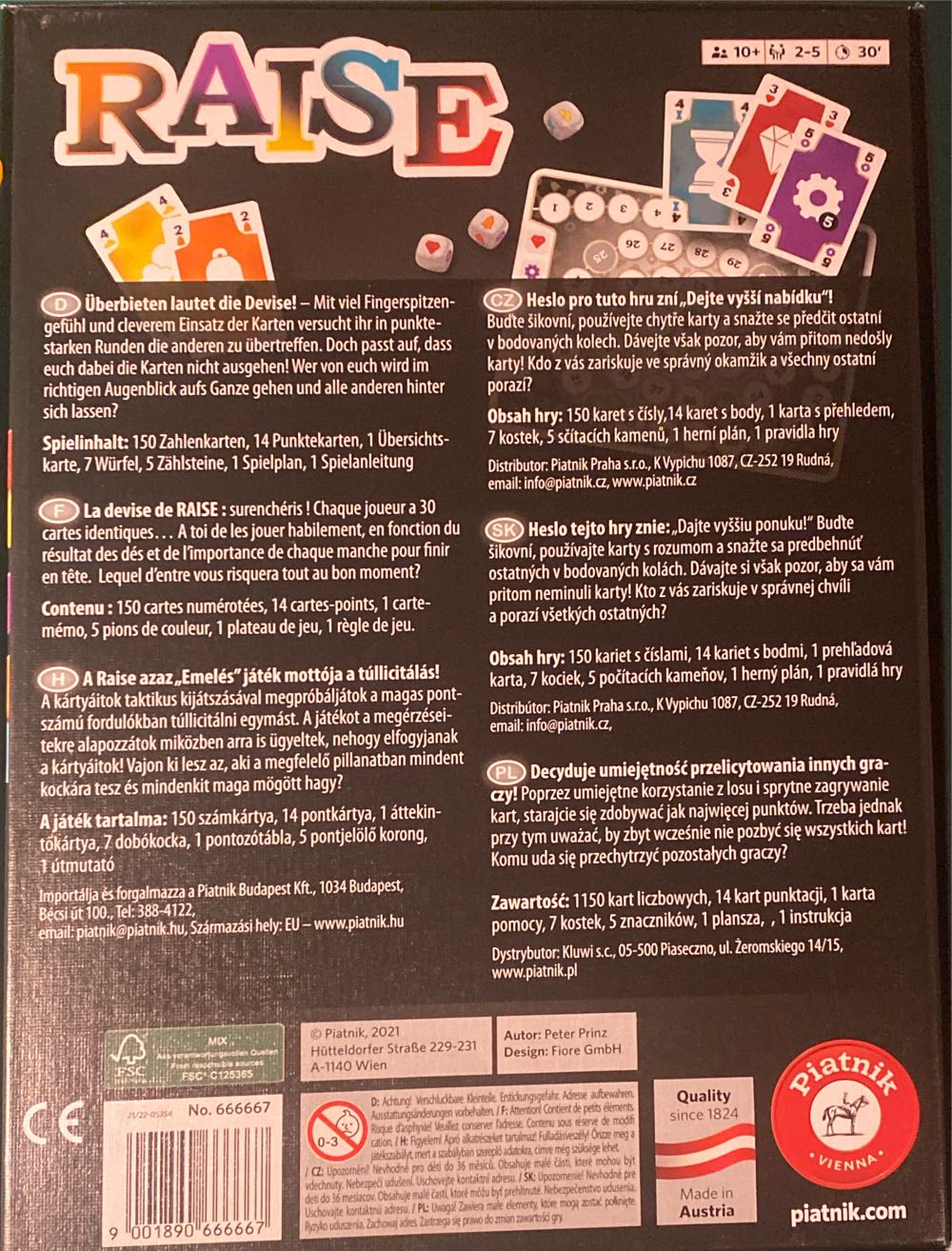 Raise Piatnik Family Game Board Game Party Game Card Game Dice Game Luck  (2-5) board game collectible [Barcode 9001890666667] - Main Image 2