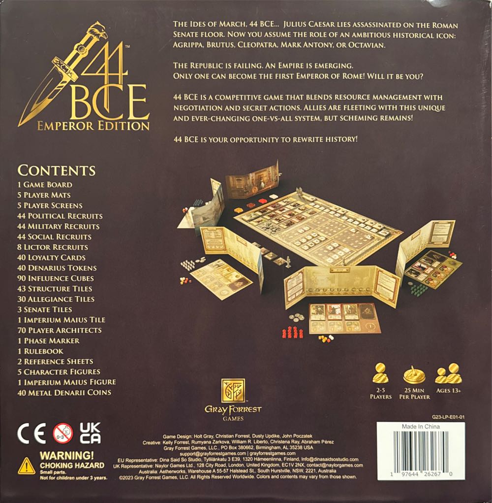 44 BCE: Emperor Edition  (2-5) board game collectible [Barcode 197644262670] - Main Image 2