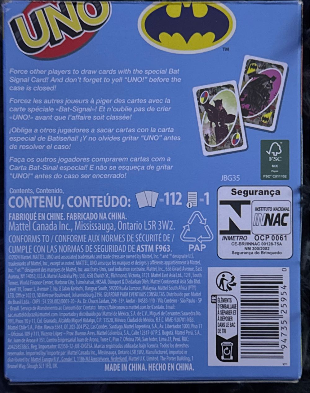 Batman Uno  (2-10) board game collectible [Barcode 194735259540] - Main Image 2