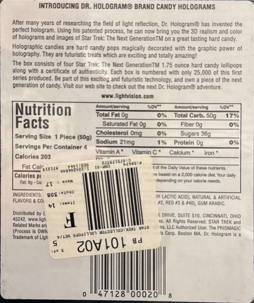 Official Star Trek: The Next Generation Holographic Candy POP  board game collectible [Barcode 047128000208] - Main Image 2