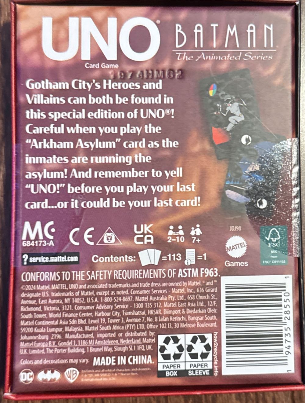 UNO-Fandom-Batman: The Animated Series  board game collectible [Barcode 194735285501] - Main Image 2