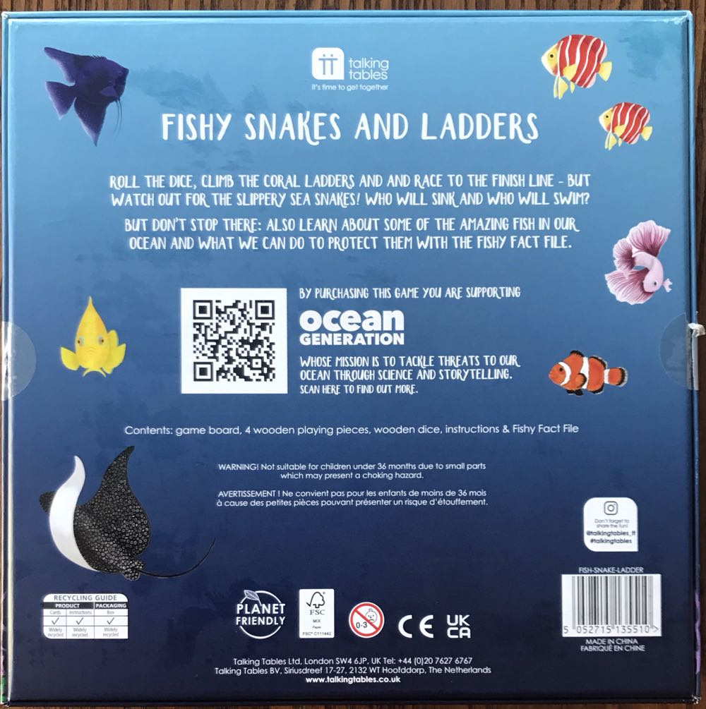 Talking Tables Fish Themed Snakes And Ladders For Kids Fishy  board game collectible [Barcode 5052715135510] - Main Image 2