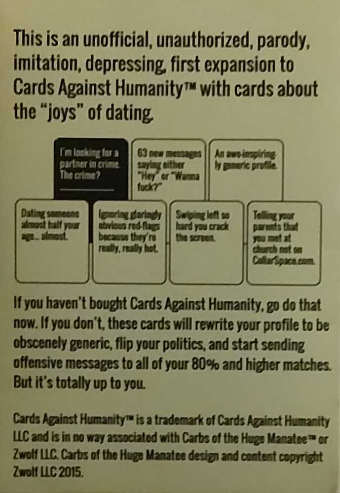 Carbs Of The Huge Manatee: Online Dating 1  (4+) board game collectible - Main Image 2