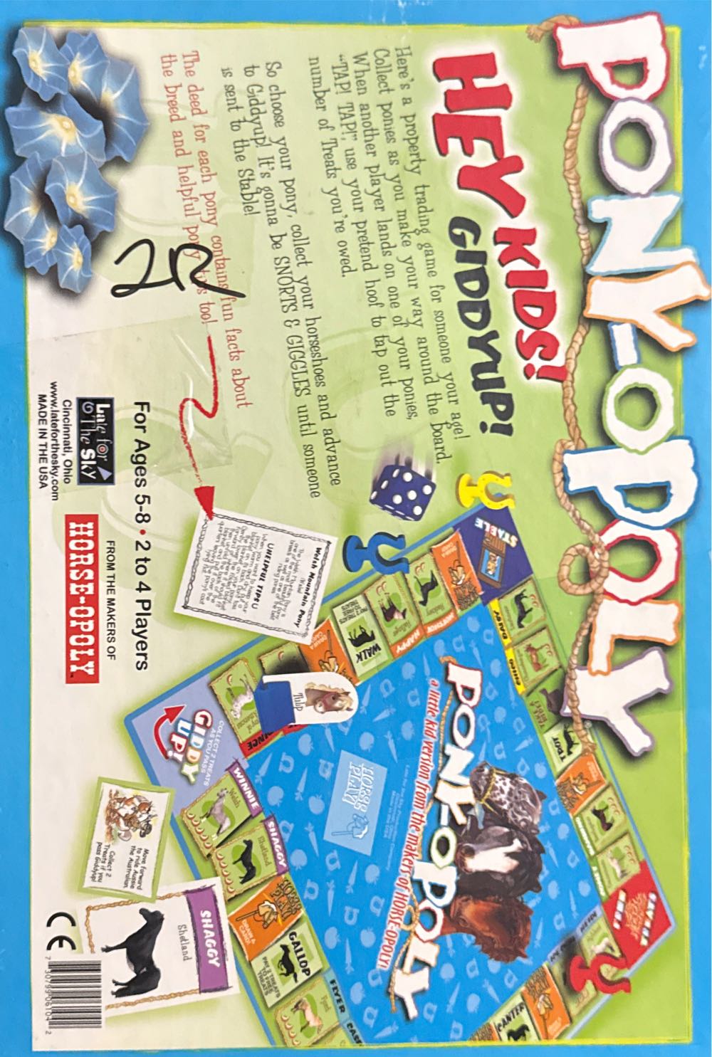 Monopoly Pony Opoly Monopoly Replacement Set Of 8 Pony Edition Late For The Sky Complete Kids Parts Pieces Cards Ponyopoly New Tokens Horseshoes Deed Ages 5 Horse 4 Property  board game collectible [Barcode 730799061042] - Main Image 3