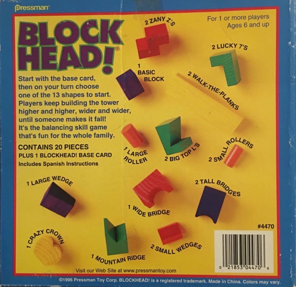 Block Head!  (1+) board game collectible [Barcode 021853044706] - Main Image 2