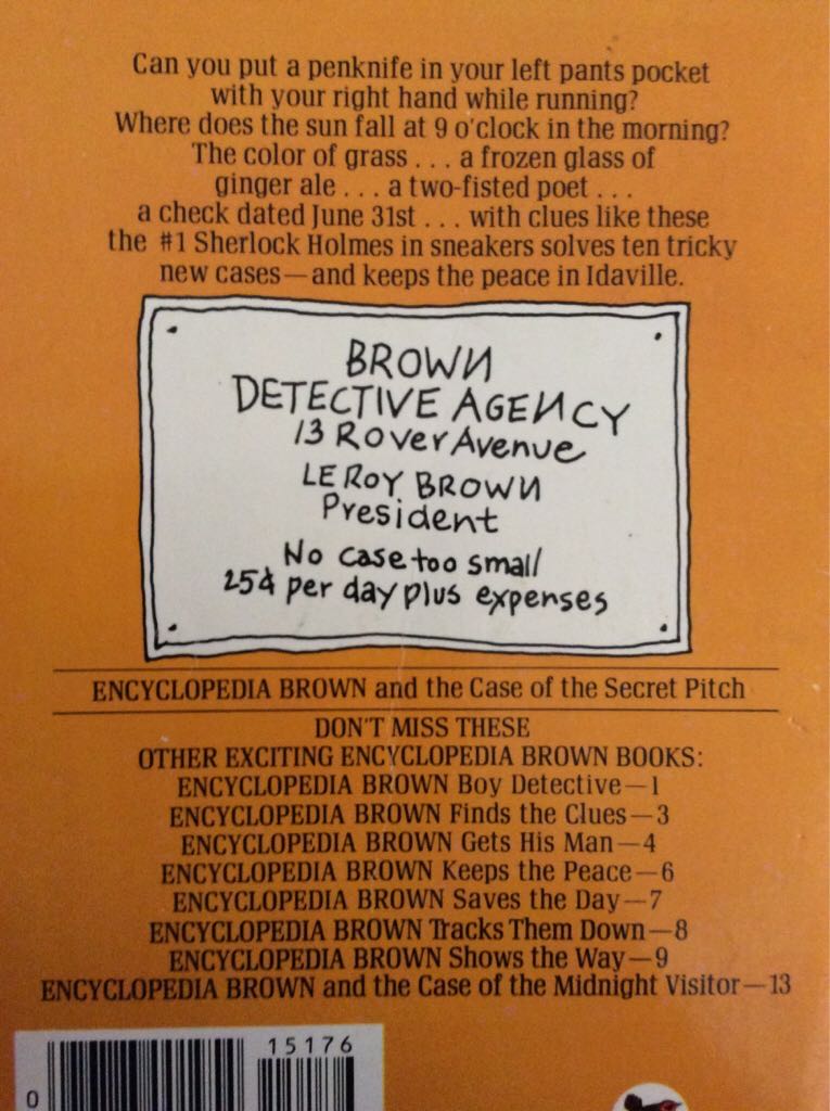2 Encyclopedia Brown and the case of the secret pitch - Donald J. Sobol book collectible [Barcode 9780553151763] - Main Image 2