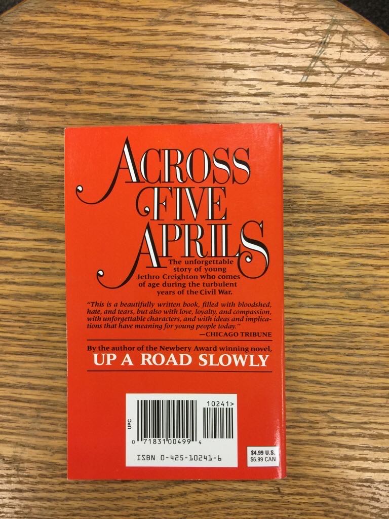 Across Five Aprils - DANIEL - WPA 7th Grade - Newbery - Irene Hunt (Berkley Books - Paperback) book collectible [Barcode 9780425102411] - Main Image 2