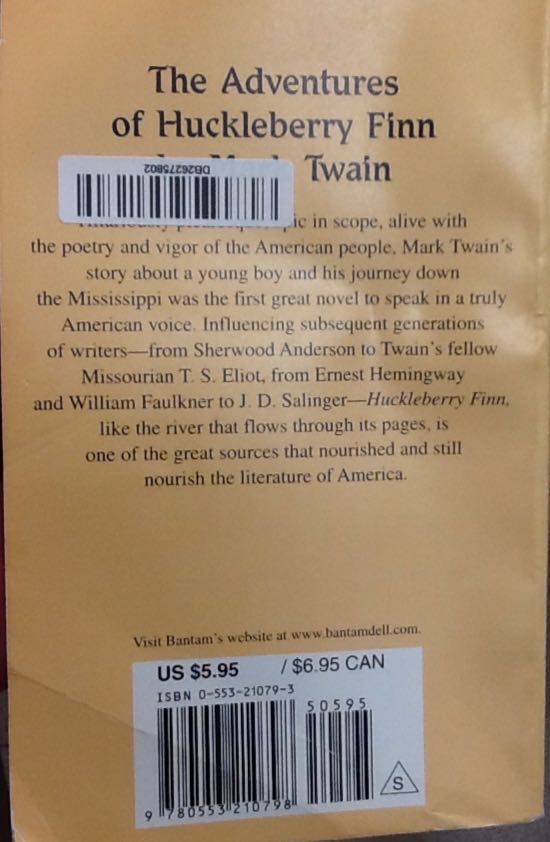 The Adventures Of Huckleberry Finn - Mark Twain (Bantam Classics - Paperback) book collectible [Barcode 9780553210798] - Main Image 2