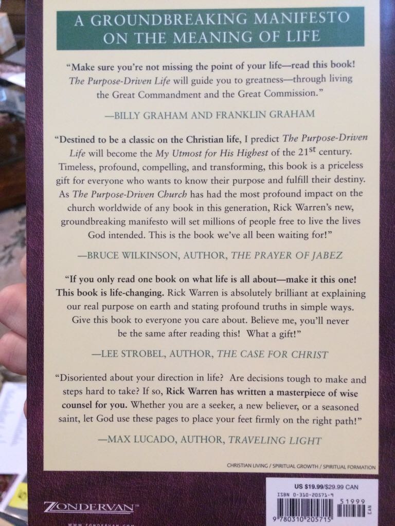The Purpose Driven Life - Rick Warren (Zondervan - Hardcover) book collectible [Barcode 9780310205715] - Main Image 2