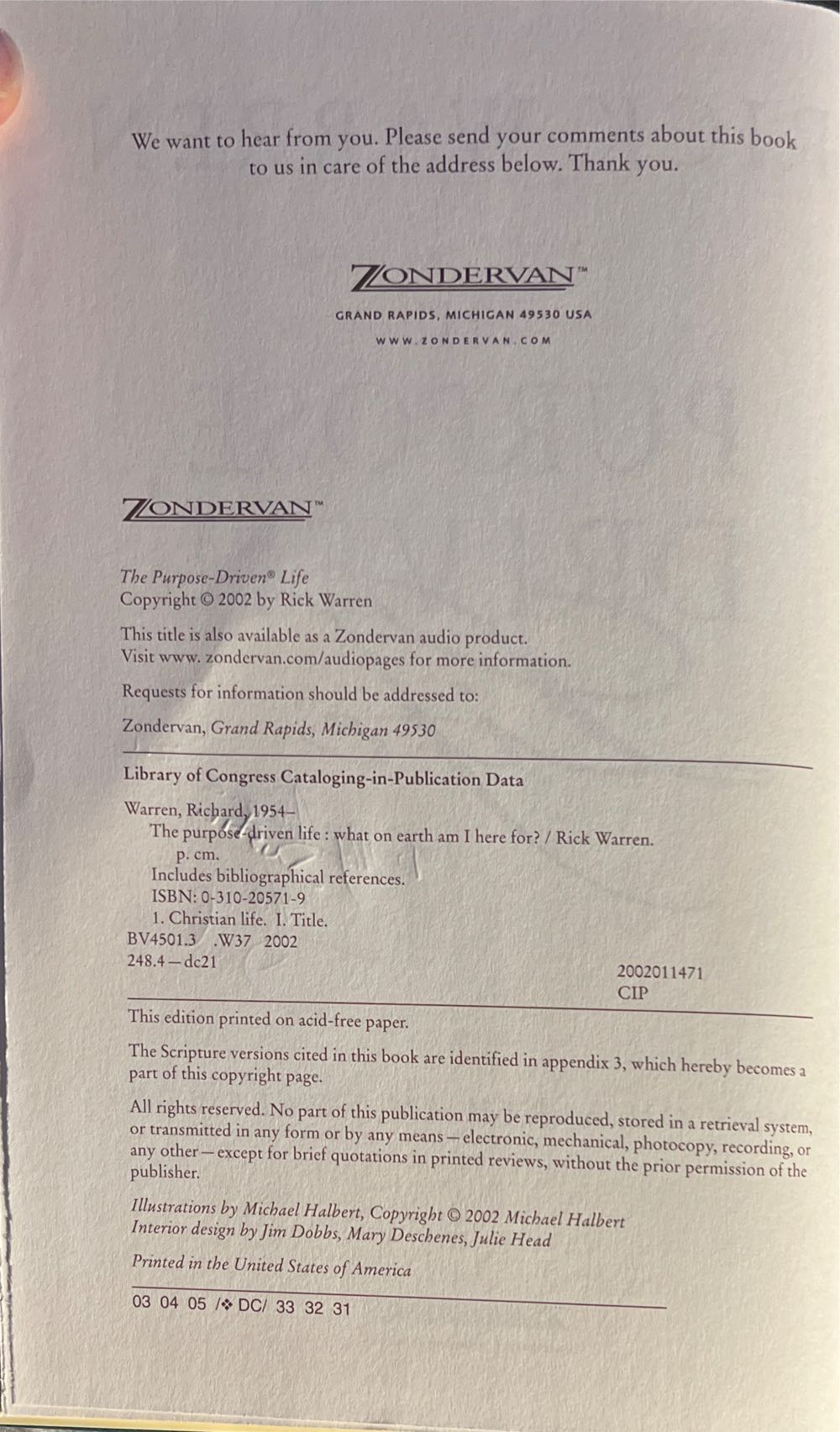The Purpose Driven Life - Rick Warren (Zondervan - Hardcover) book collectible [Barcode 9780310205715] - Main Image 3