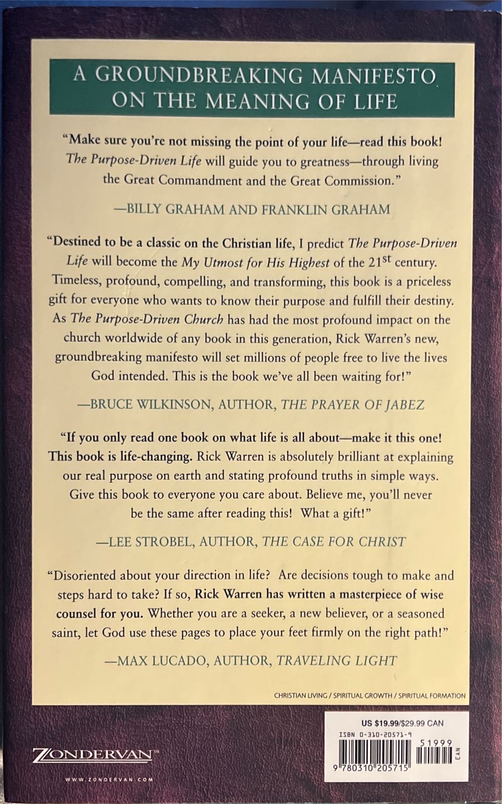 The Purpose Driven Life - Rick Warren (Zondervan - Hardcover) book collectible [Barcode 9780310205715] - Main Image 4