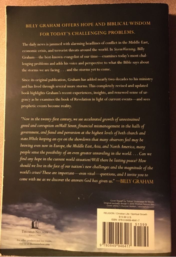 STORM Warning - Billy Graham (Thomas Nelson Publishers) book collectible [Barcode 9780849946417] - Main Image 2
