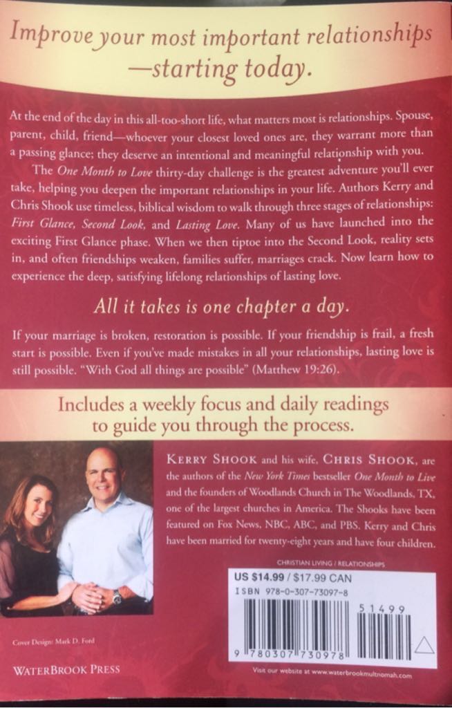 One Month to Love - CHRIS SHOOK (WaterBrook Press - Paperback) book collectible [Barcode 9780307730978] - Main Image 2