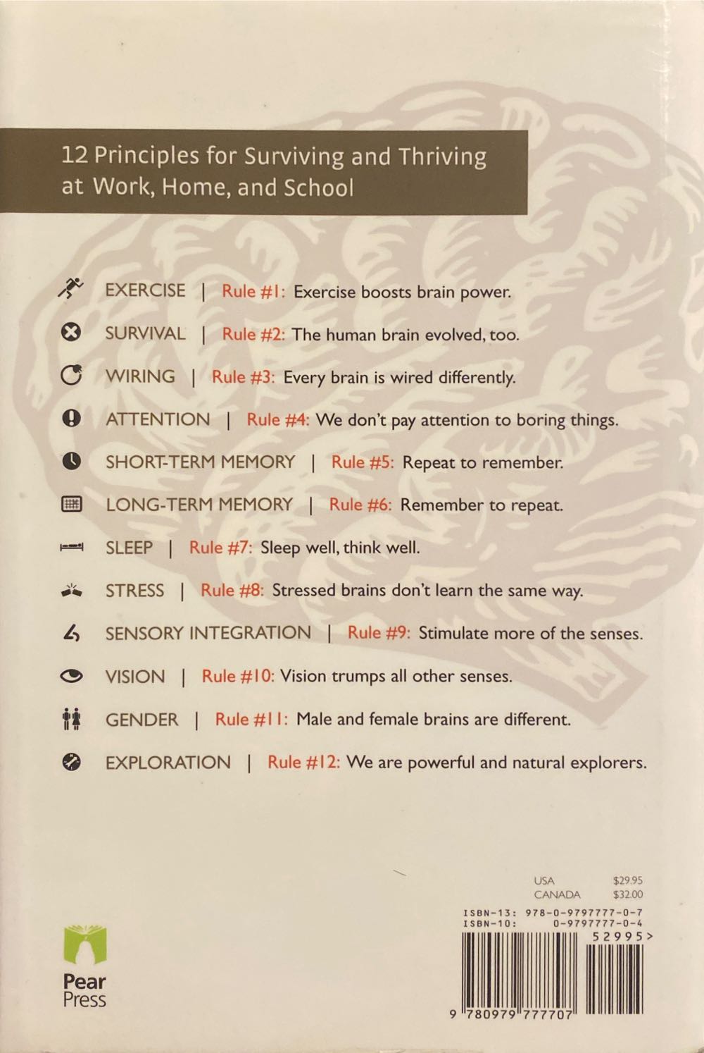 Brain Rules - John Medina (Pear Press - Hardcover) book collectible [Barcode 9780979777707] - Main Image 2