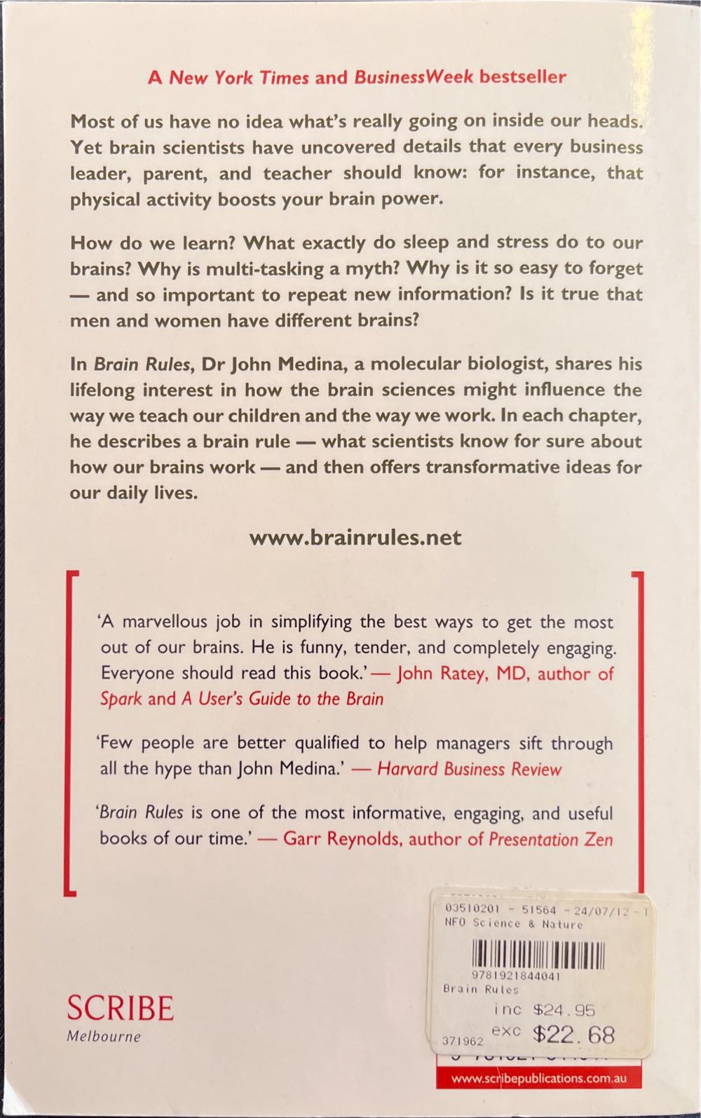 Brain Rules - John Medina (Scribe Publications) book collectible [Barcode 9781921844041] - Main Image 2