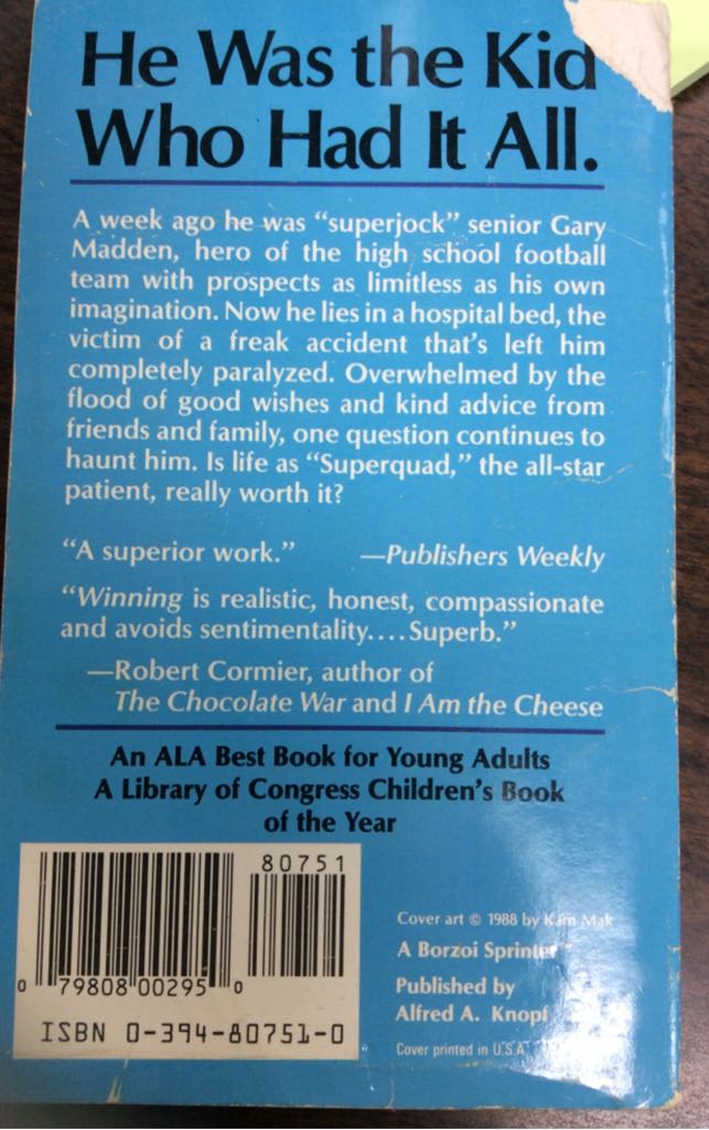 Winning - Robin F. Brancato (Knopf Books for Young Readers) book collectible [Barcode 9780394807515] - Main Image 2