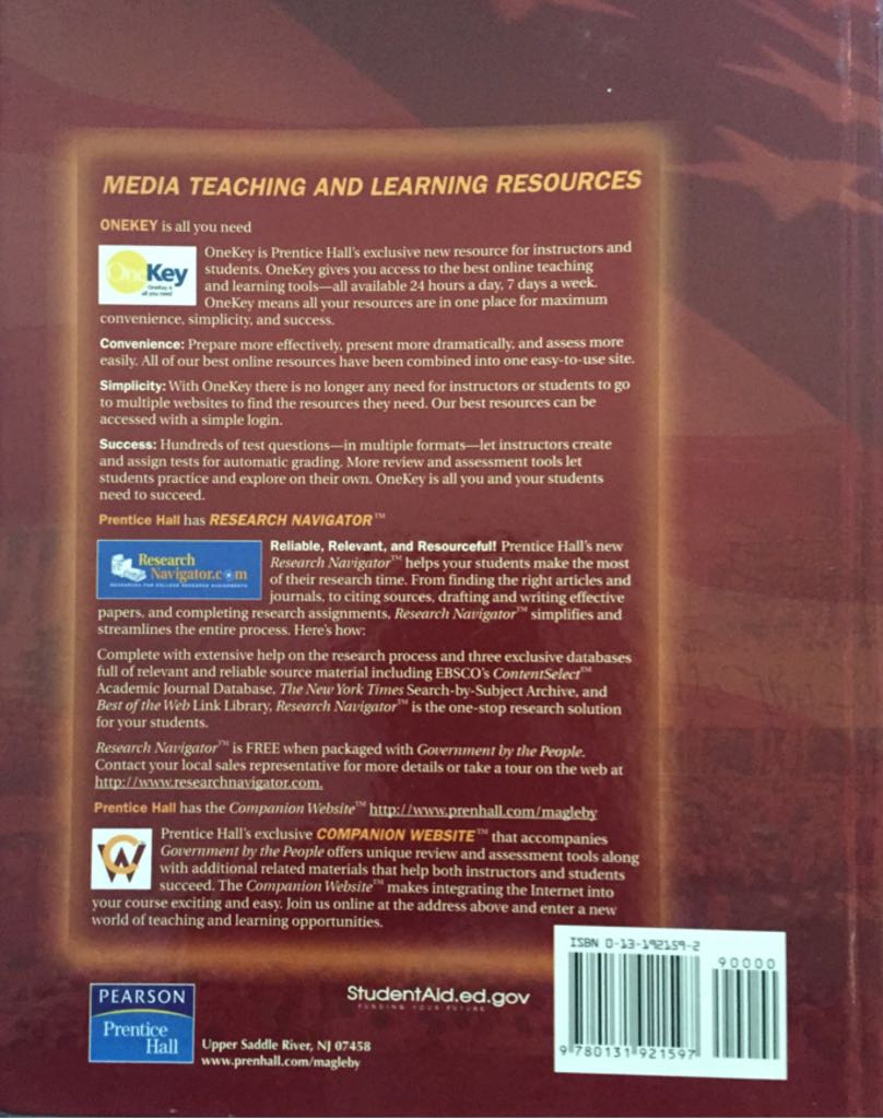 Government by the People - James MacGregor (Pearson Prentice Hall - Hardcover) book collectible [Barcode 9780131921597] - Main Image 2