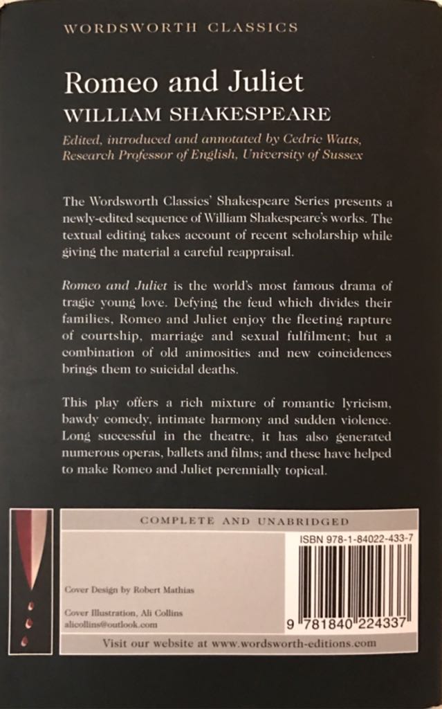 Romeo And Juliet - William Shakespeare (Wordsworth Editions - Paperback) book collectible [Barcode 9781840224337] - Main Image 2