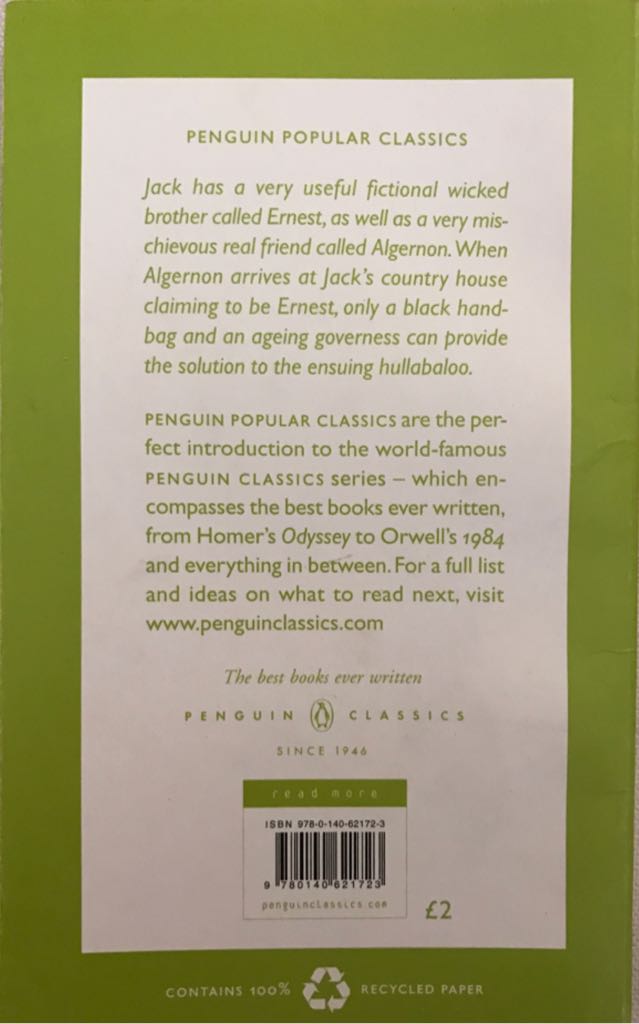 The Importance of Being Earnest - Oscar Wilde (Penguin Books - Paperback) book collectible [Barcode 9780140621723] - Main Image 2