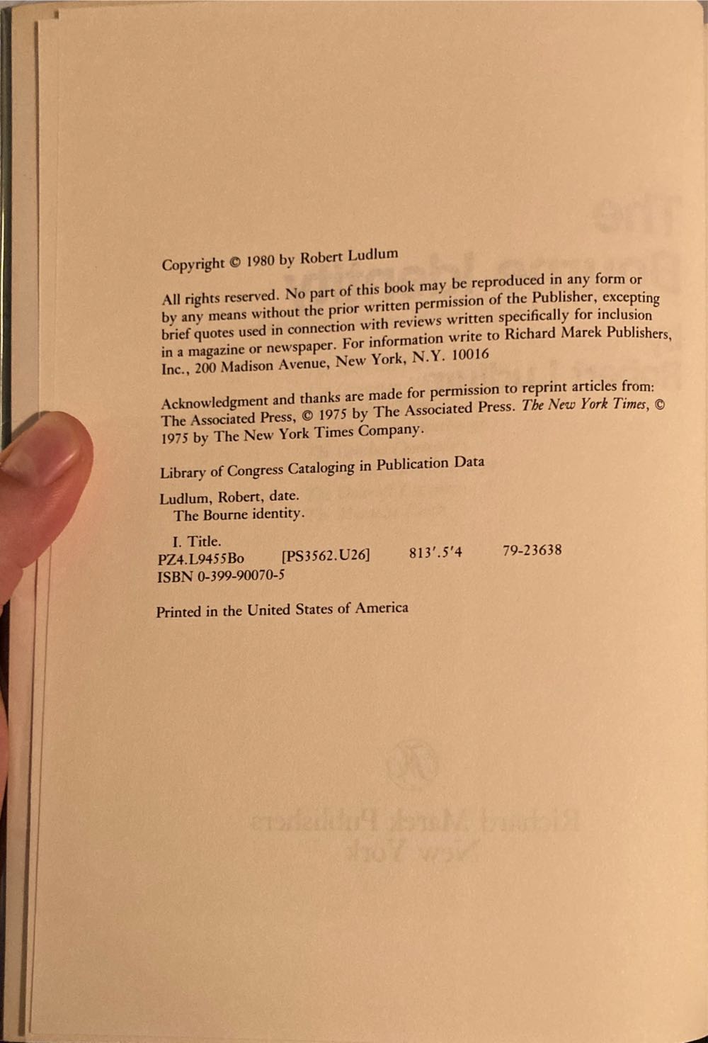 Bourne Identity, The - Ludlum, Robert (Richard Marek Publishers - Hardcover) book collectible - Main Image 4