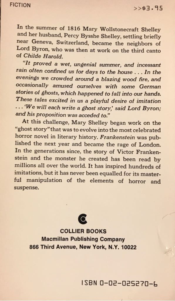 Frankenstein - Mary Wollstonecraft Shelley (Macmillan Pub Co) book collectible [Barcode 9780020252702] - Main Image 2