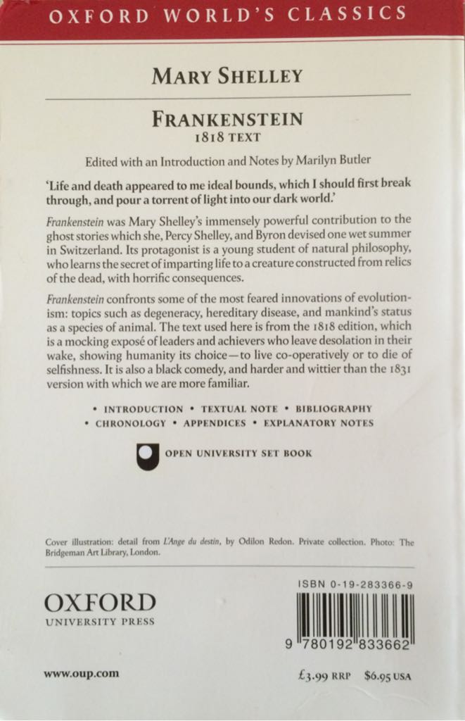 Frankenstein - Mary Shelley (Oxford University Press - Paperback) book collectible [Barcode 9780192833662] - Main Image 2