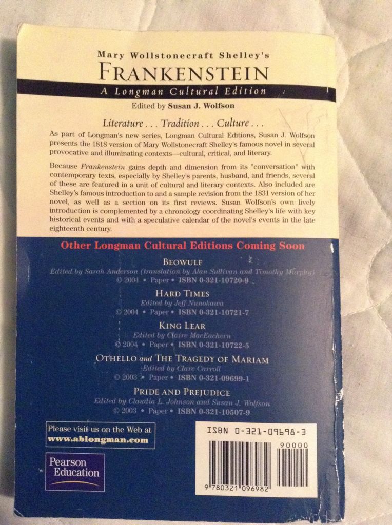 Frankenstein - Mary Wollstonecraft Godwin Shelley (Longman Pub Group) book collectible [Barcode 9780321096982] - Main Image 2
