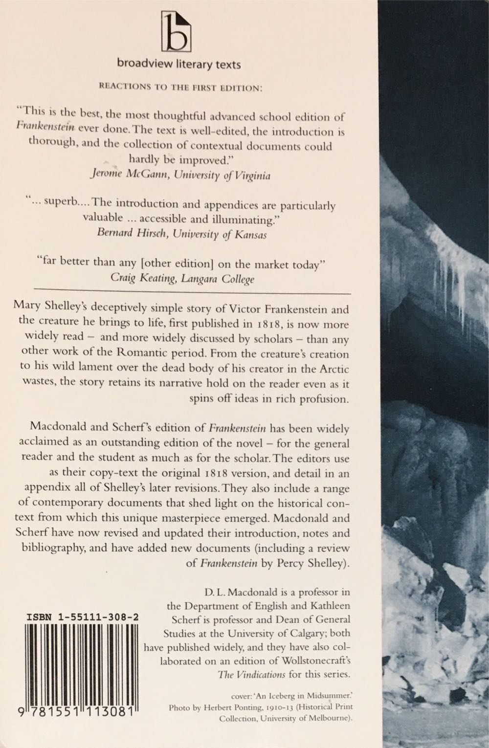 Frankenstein - Mary Wollstonecraft Shelley (Broadview Editions - Trade Paperback) book collectible [Barcode 9781551113081] - Main Image 2