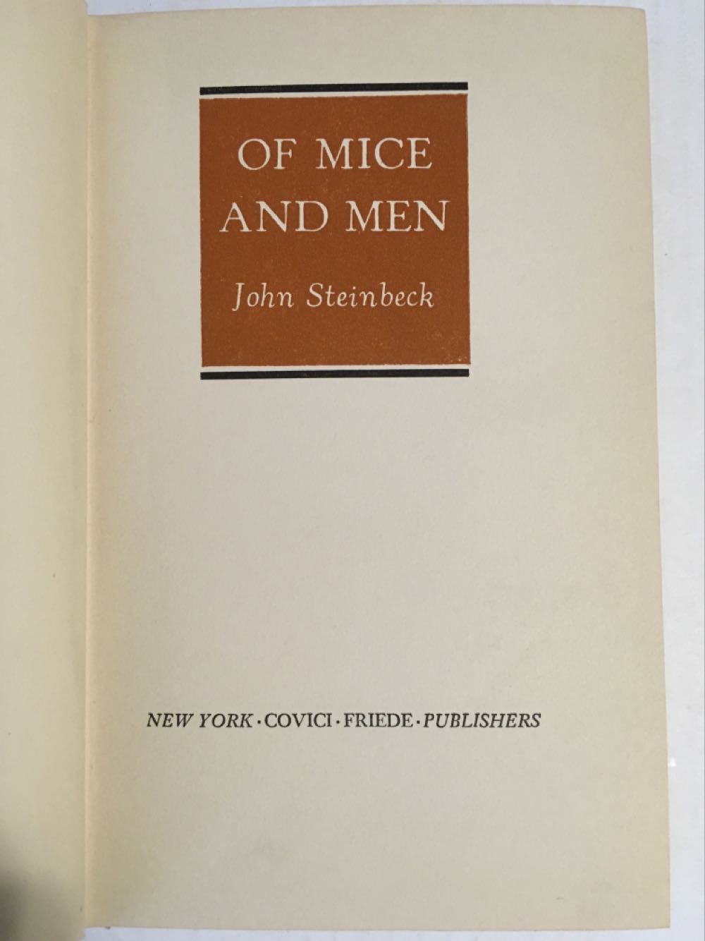 Of Mice and Men - John Steinbeck (Covici Friede) book collectible [Barcode 076783002258] - Main Image 2