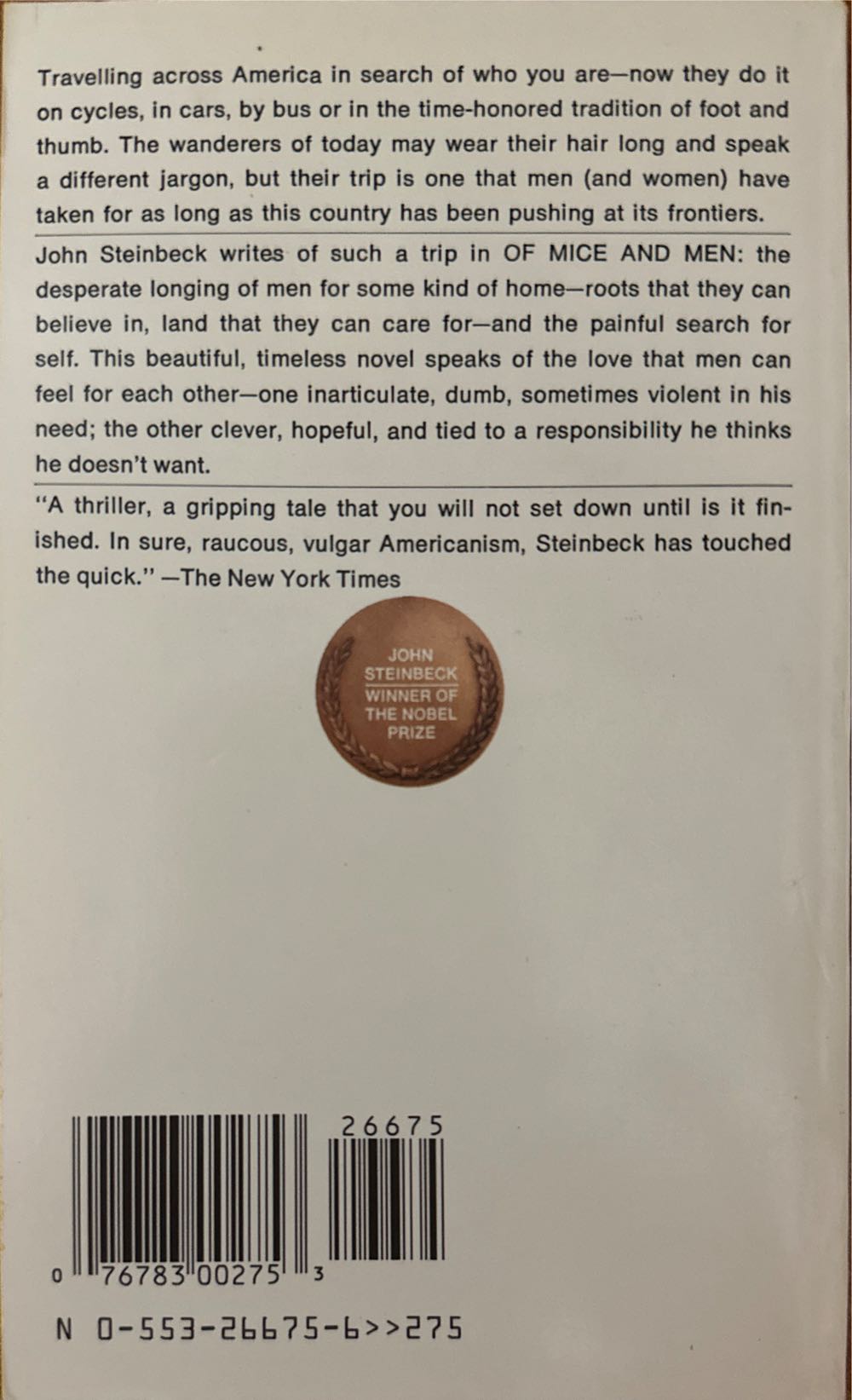 Of Mice and Men - John Steinbeck (Bantam Books - Paperback) book collectible [Barcode 9780553266757] - Main Image 2
