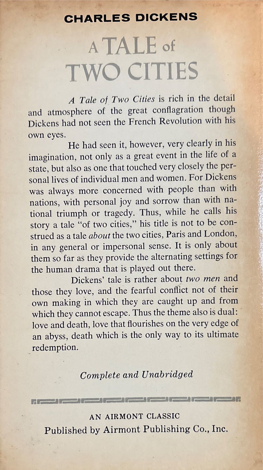 A Tale Of Two Cities - Charles Dickens (Airmont Classic Series - Paperback) book collectible [Barcode 9780804900218] - Main Image 2