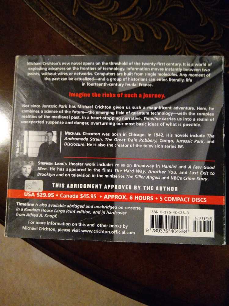 Michael Crichton, Timeline Cd X5 6hrs - Michael Crichton (- Audiobook) book collectible [Barcode 9780375404368] - Main Image 2